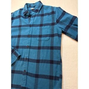 Merona Teal Navy Plaid Flannel Long Sleeve Button Up Shirt Men's Size‎ Medium